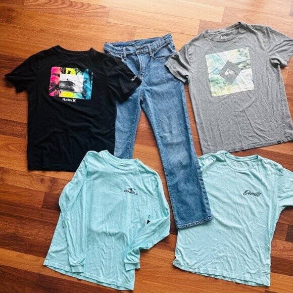 BUNDLE OF 5! Gap Bootcut Jeans Boys size 14 Quicksilver O'Neill Hurley T shirts - Picture 1 of 10